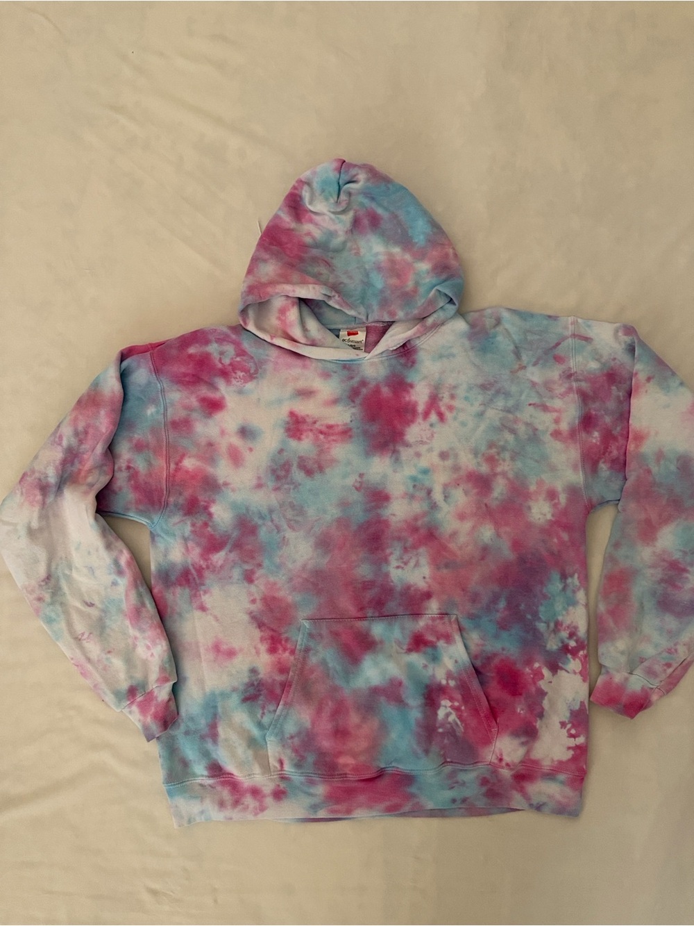 Hanes EcoSmart Tie-Dye Sweater in Pink, Light Blue, White